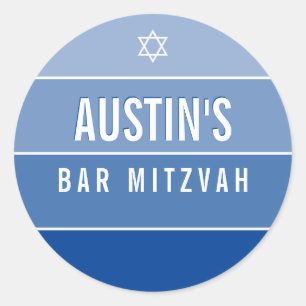 Sticker Rond BAR MITZVAH moderne bold ombre bloc royal bleu
