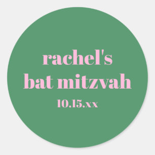 Sticker Rond Bar Mitzvah Moderne Mignonne Rose Gras Personnalis