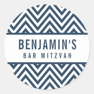 Sticker Rond BAR MITZVAH SEAL simple moderne bloc chevron marin