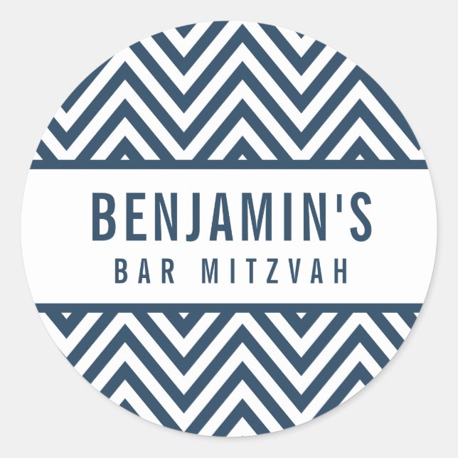 Sticker Rond BAR MITZVAH SEAL simple moderne bloc chevron marin (Devant)