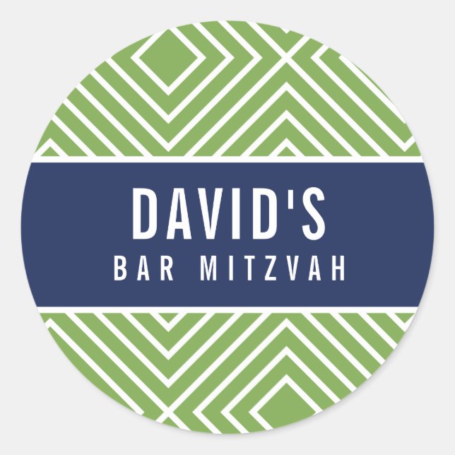 Sticker Rond BAR MITZVAH simple moderne géométrique vert marine (Devant)