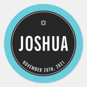 Sticker Rond BAR MITZVAH simple moderne noir turquoise