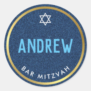 Sticker Rond BAR MITZVAH smart bold type or denim bleu