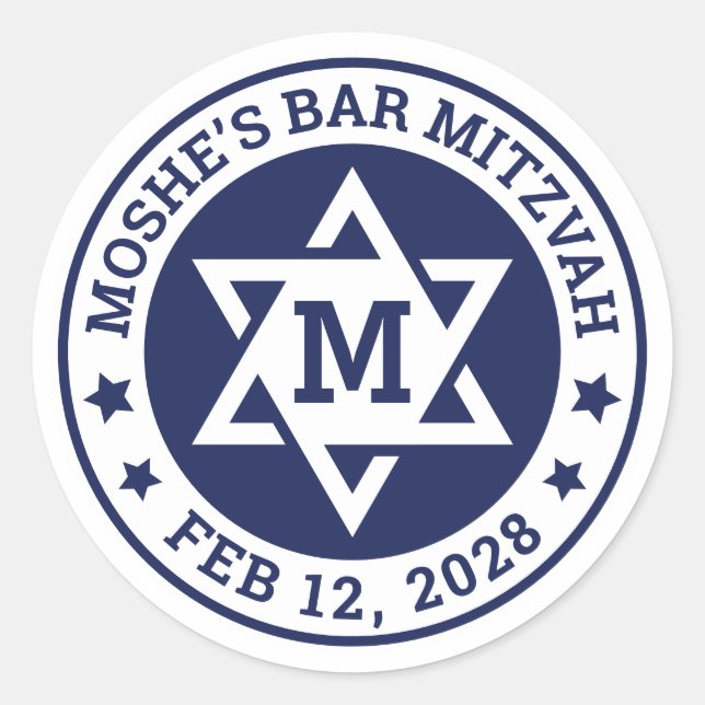 Sticker Rond Bar mitzvah Star de David bleu n'importe quelle co (Devant)