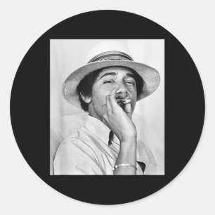 Sticker Rond Barack Obama Retro Vintage Young Obama Fument Dans