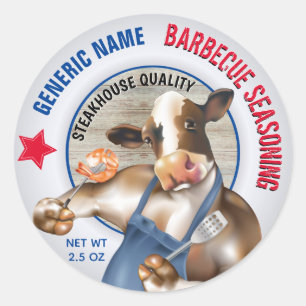 Sticker Rond Barbecue assaisonnant Vache Grillant crevettes