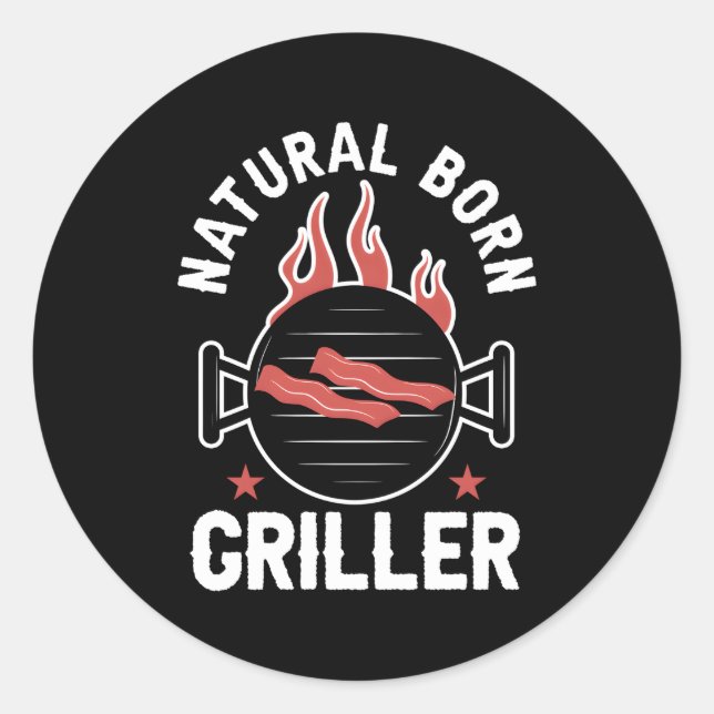 Sticker Rond Barbecue Barbecue Grillmaster Natural Born Griller (Devant)