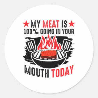Sticker Rond Barbecue Byrbeque - Ma Viande Est 100% Dans Votre 