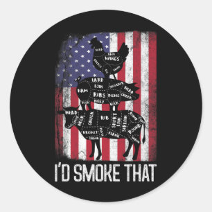 Sticker Rond Barbecue Drapeau Usa Je fumerais ce boeuf Beurre d