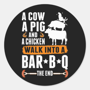 Sticker Rond Barbecue Sarcastique Humour Viande Louvain Grillat