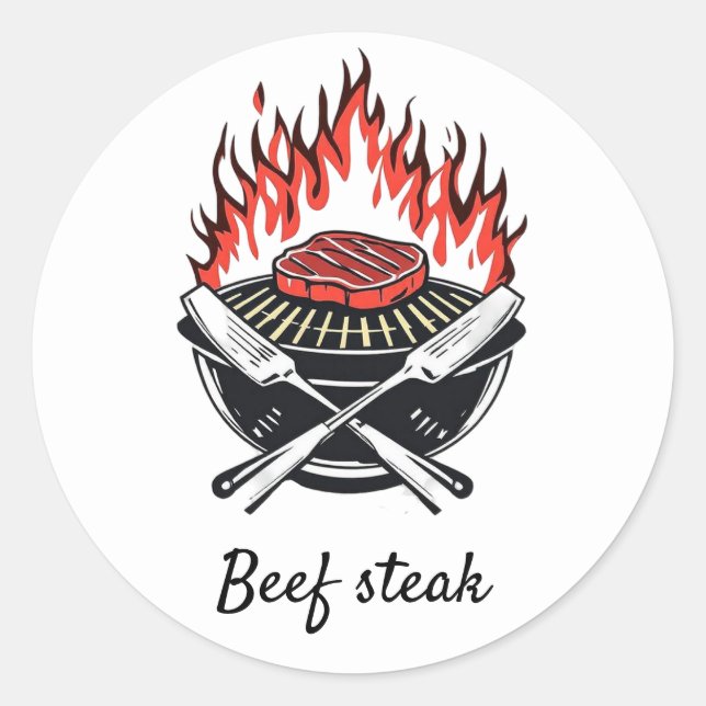 Sticker Rond Barbecue sur mesure Boeuf steak Mariage Repas Choi (Devant)