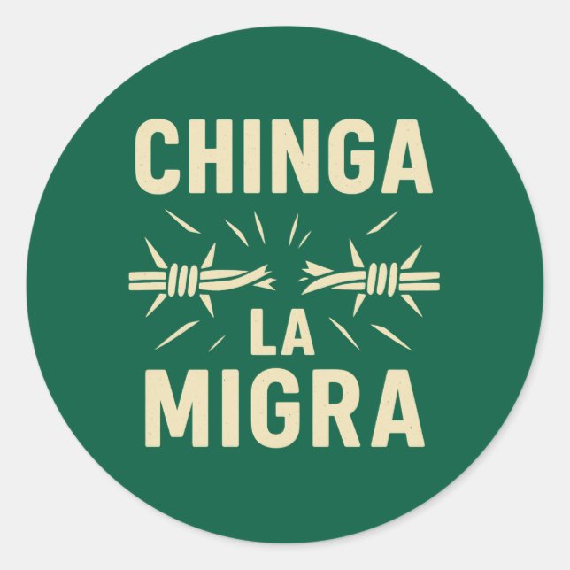 Sticker Rond Barbed Resistance – Chinga La Migra Broken Wire (Devant)