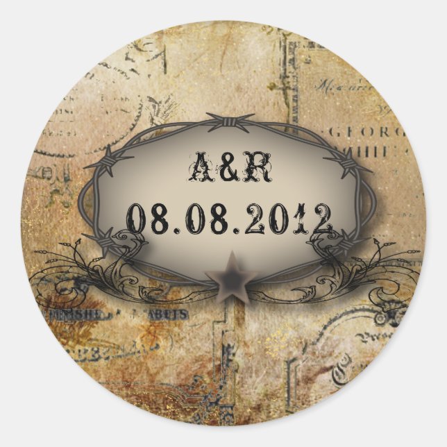 Sticker Rond barbelé rustique western country cowboy mariage (Devant)