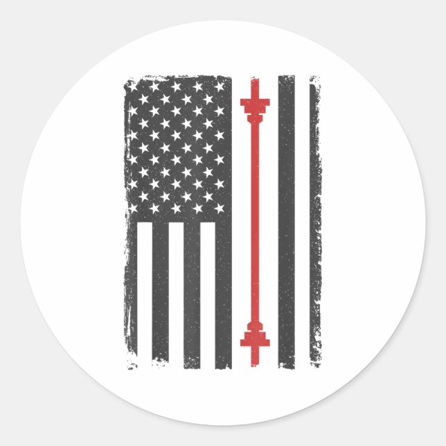 Sticker Rond Barbell American Flag Gym Workout Tee Usa Motivati (Devant)