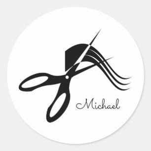 Sticker Rond Barber Ciseaux Hair Stylliste Nom personnalisé