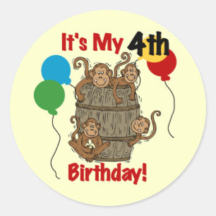 Sticker Rond Baril des singes 4e anniversaire