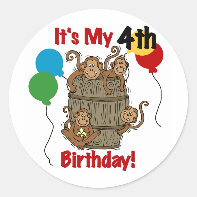 Sticker Rond Baril des singes 4e anniversaire (Devant)