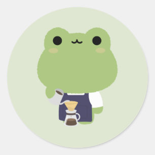 Sticker Rond Barista Grenouille Mignonne