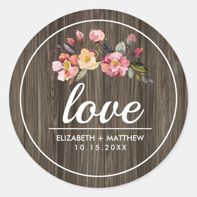 Sticker Rond Barn Wood | Mariage de fleurs d'automne (Devant)