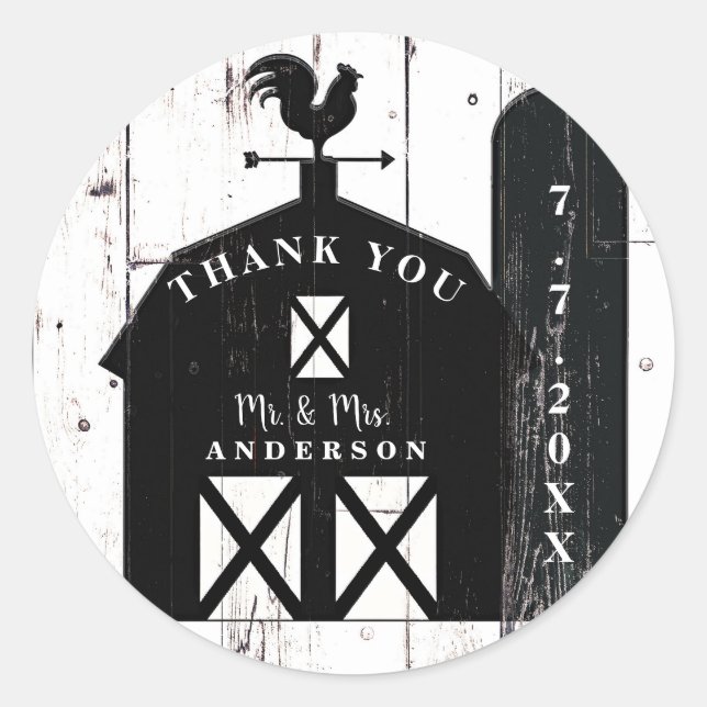 Sticker Rond Barne noire Blanc Bois rustique Mariage de ferme (Devant)