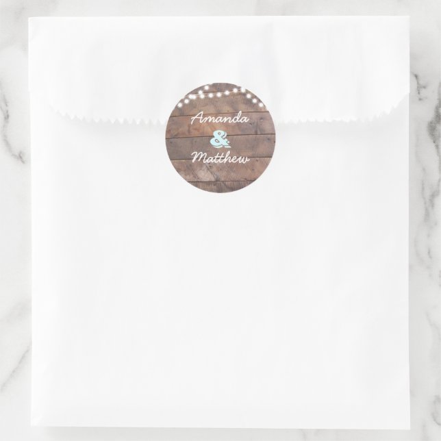 Sticker Rond Barnwood Lights Aqua Personnalisé (Sac)