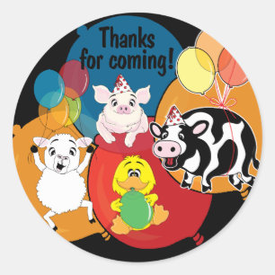 Sticker Rond Barnyard Animaux fête d'anniversaire