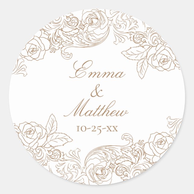 Sticker Rond Baroque Circulaire Golden Brown Logo Mariage (Devant)