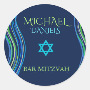 Sticker Rond Barre châle bleu et vert de Mitzvah de prière