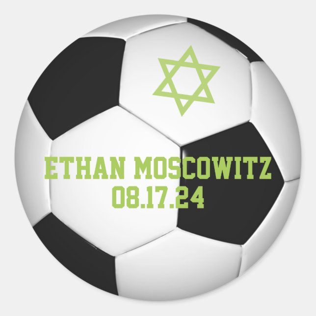 Sticker Rond Barre de balle de football noir, blanc Mitzvah (Devant)