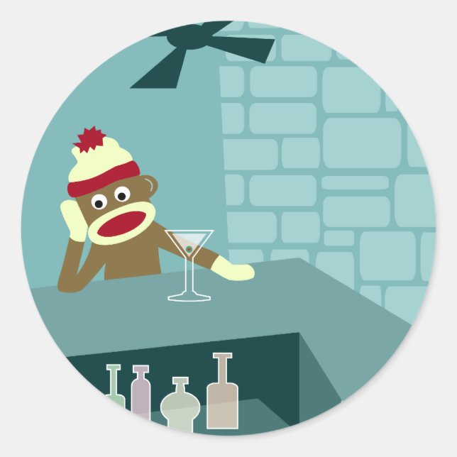 Sticker Rond Barre Martini Monkey (Devant)