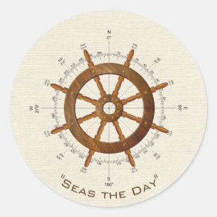 Sticker Rond barre nautique en bois et boussole