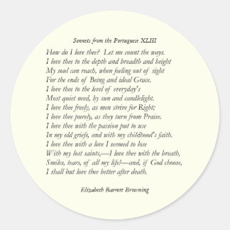 Sticker Rond Barrett Browning - Sonnets du Portugais 43