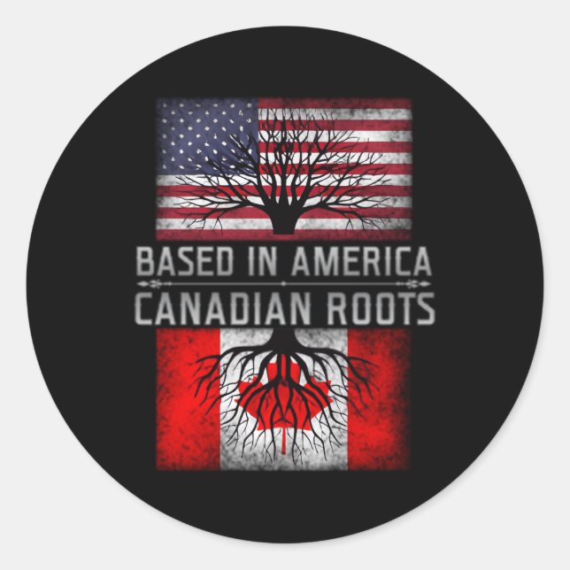 Sticker Rond Basé En Amérique Racines Canadiennes Américaines C (Devant)