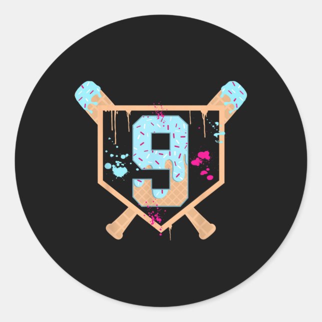 Sticker Rond Baseball 9 année Old Ice Cream Driam 9th Birthday  (Devant)