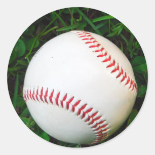 Sticker Rond Baseball blanc avec points rouges
