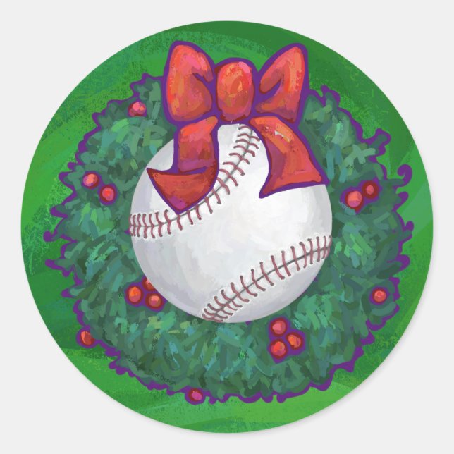 Sticker Rond Baseball dans la couronne de Noël (Devant)