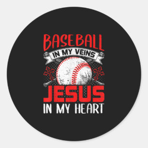 Sticker Rond Baseball Dans Mes Veines Jésus Dans Mon Coeur Base
