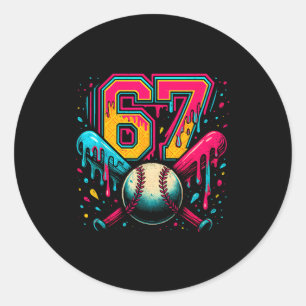 Sticker Rond Baseball Drip 6 7 Numéro 67 Six Sept Mème Hommes B