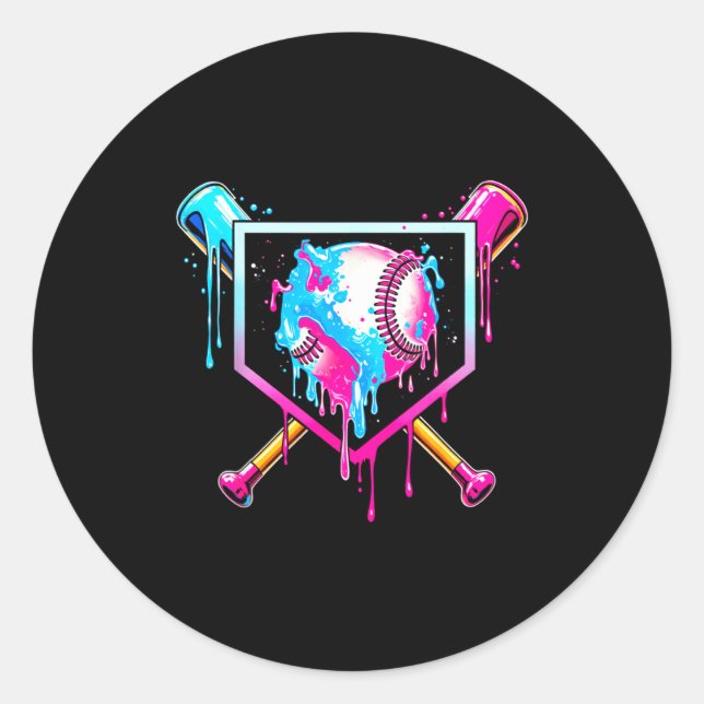 Sticker Rond Baseball Drip Funny Ice Cream Dripng Matching Fami (Devant)