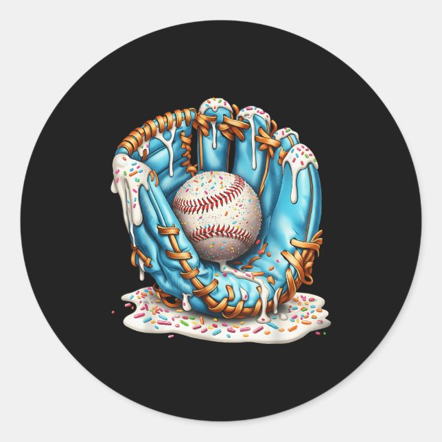 Sticker Rond Baseball Glove Ice Cream Drip With Sprinkles Men B (Devant)