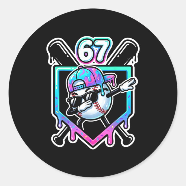 Sticker Rond Baseball Ice Cream Drip 67 Player Dabbing Six Seve (Devant)