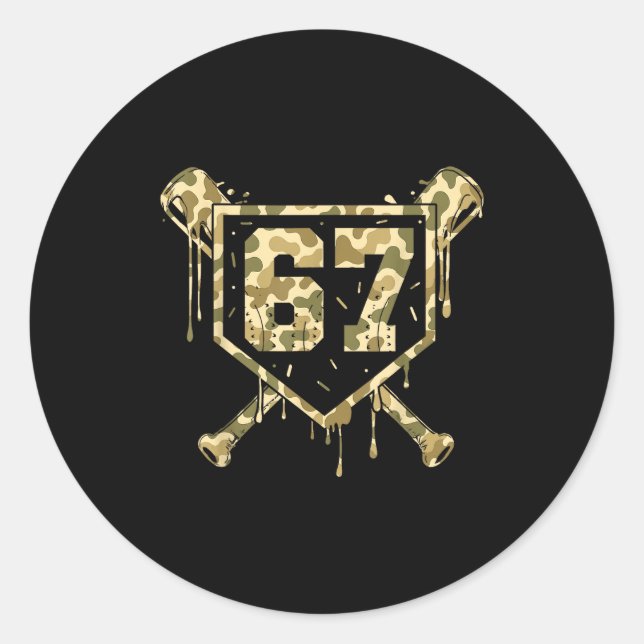 Sticker Rond Baseball Ice Cream Drip Camo Number 67 Player 67th (Devant)