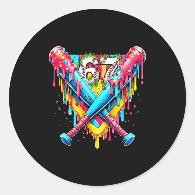 Sticker Rond Baseball Ice Cream Drip Number 67 Player 67th Birt (Devant)