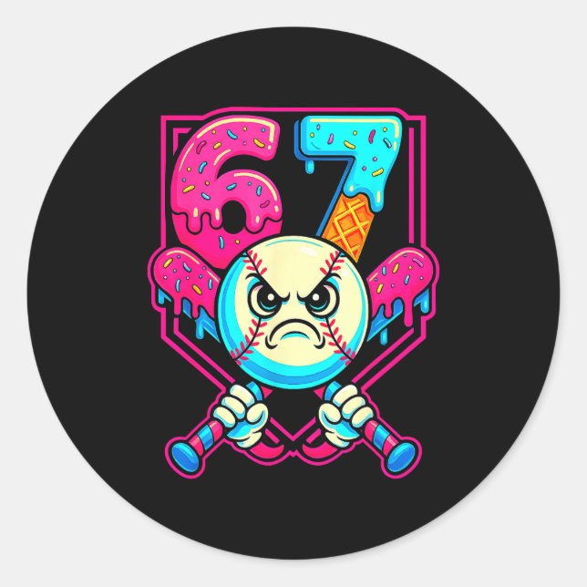 Sticker Rond Baseball Ice Cream Drip Number 67 Six Seven Meme 6 (Devant)