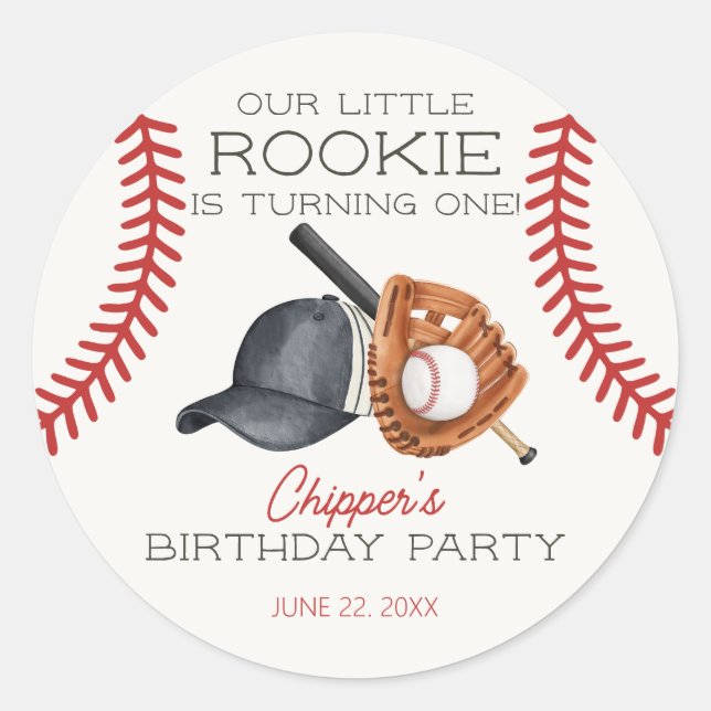 Sticker Rond Baseball Little Rookie Home Run Anniversaire (Devant)
