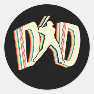 Sticker Rond Baseball Papa Vintage Retro Fête des pères Sport
