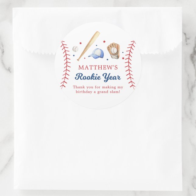 Sticker Rond Baseball Rookie Année Anniversaire Merci (Sac)