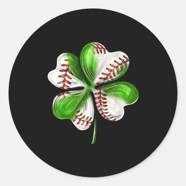 Sticker Rond Baseball Shamrock St Patrick's Day Clover With Bas (Devant)