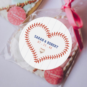 Sticker Rond Baseball Softball Sport Heart Pinstripe Mariage