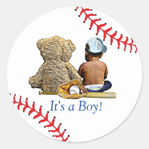 Sticker Rond Baseball Thème Baby shower Ethnique, Noir